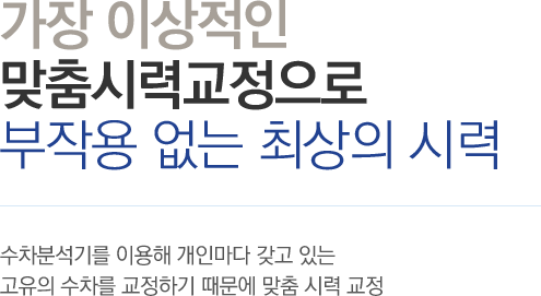 가장 이상적인 맞춤시력교정으로 부작용 없는 최상의 시력 - 수차분석기를 이용해 개인마다 갖고 있는 고유의 수차를 교정하기 때문에 맞춤 시력 교정